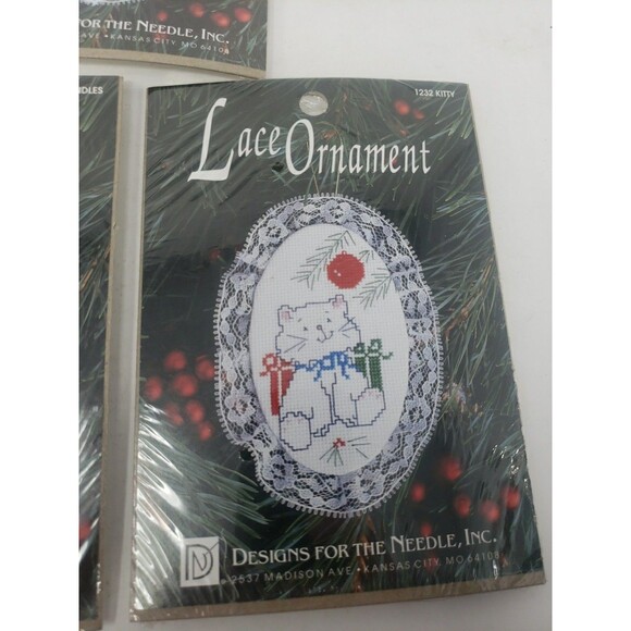 Lace Ornament Kits VTG 1992 Designs For The Needle Candles Kitty Sampler NOS - Picture 3 of 16